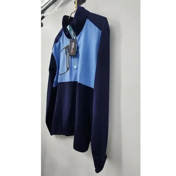 New NWT RLX Ralph Lauren Navy Light Blue Golf 1/4 Zip Micro Fleece Lined XL